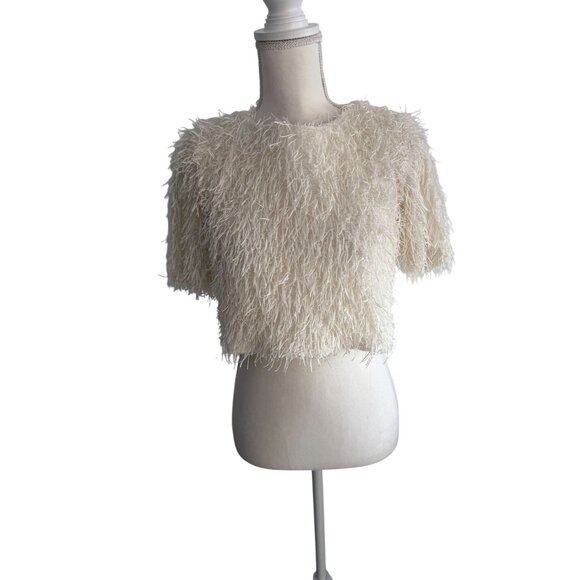 GRACIA Fuzzy Winter White Crewneck Scuba Top Size Small - Picture 2 of 8